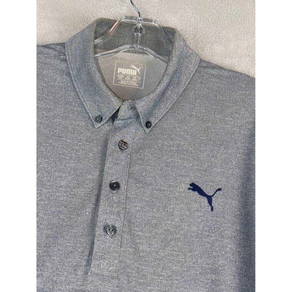 Puma Mens MED Short Sleeve Button‎ Down Collar Polo Shirt Gray Texas Junior Golf
